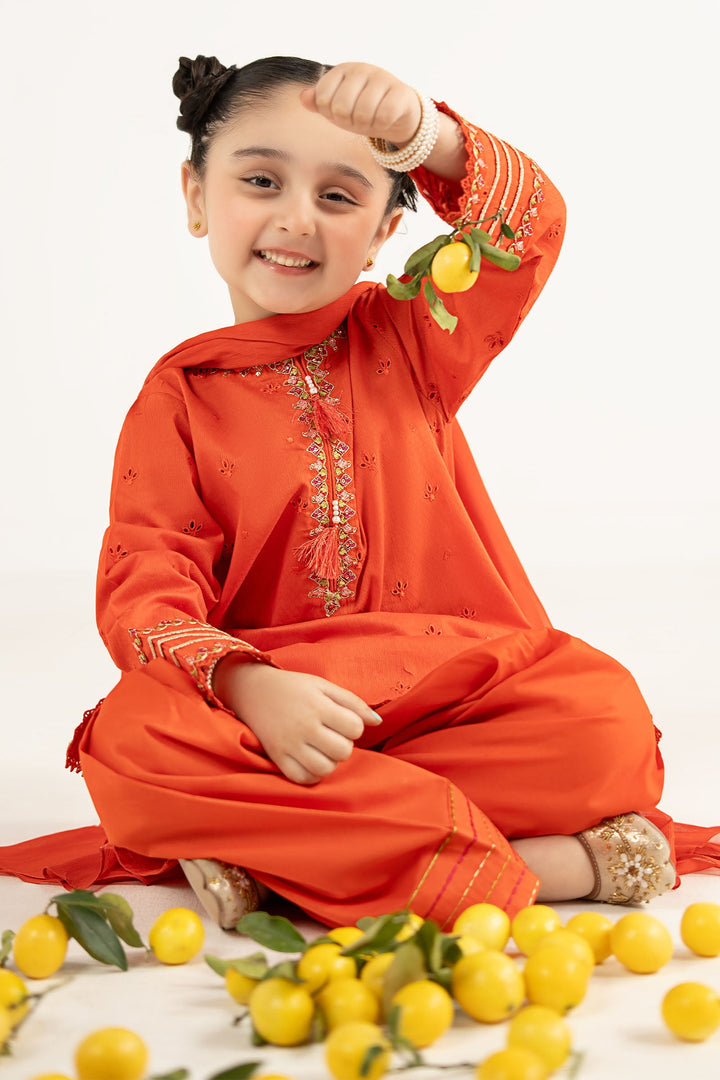 3 Piece Embroidered Dobby Lawn Suit Kids MDF2648-023-ORG