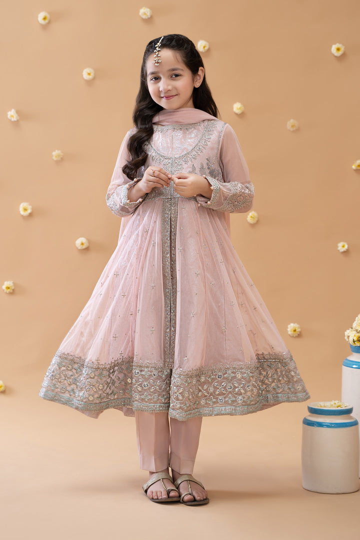3 Piece Embroidered Suit Kids MKSR306-023-PNK