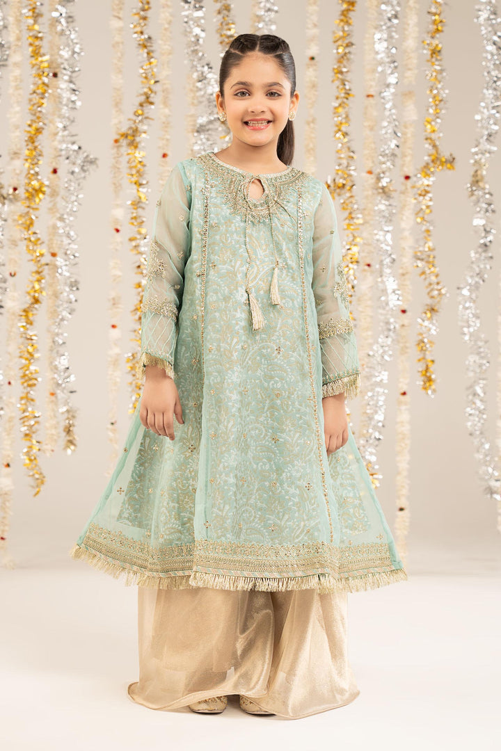 2 Piece Embroidered Organza Suit Kids MKS20R1-023-BLU