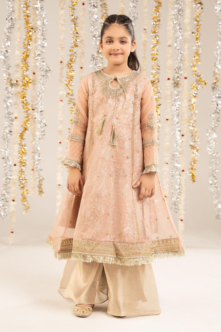 2 Piece Embroidered Organza Suit Kids MKS20R1-023-PNK