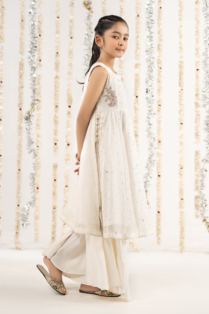 2 Piece Embroidered Cotton Net Suit Kids MSF2603-023-WHT