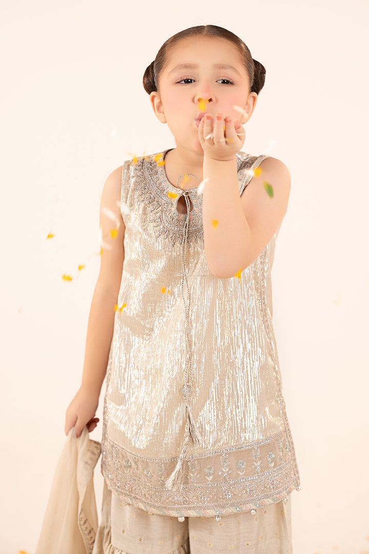 3 Piece Embroidered Shimmer Silk Suit Kids MSF2607-023-OFW