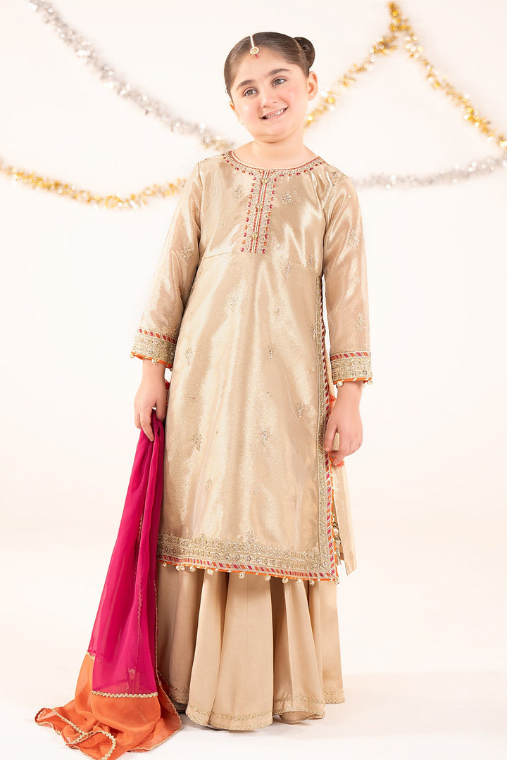 3 Piece Embroidered Tissue Suit Kids MSF2611-023-GDN