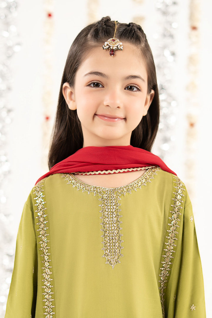3 Piece Embroidered Raw Silk Suit Kids MSF2615-023-OGN