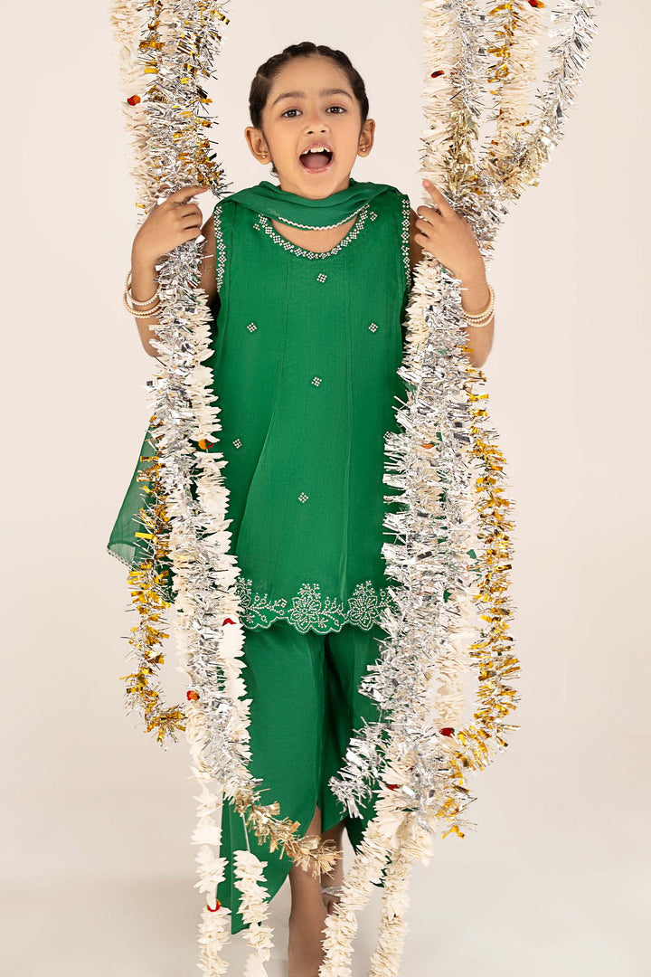 3 Piece Embellished Organza Suit Kids MSF2616-023-GRN