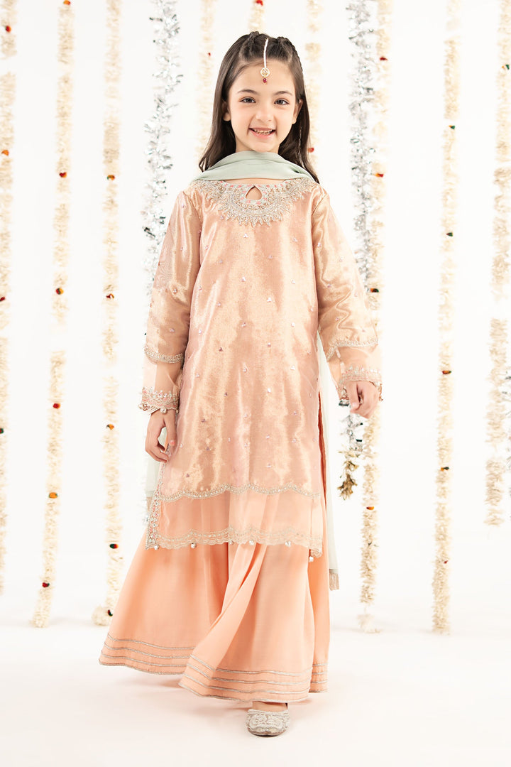 3 Piece Embroidered Tissue Suit Kids MSF2620-023-PNK