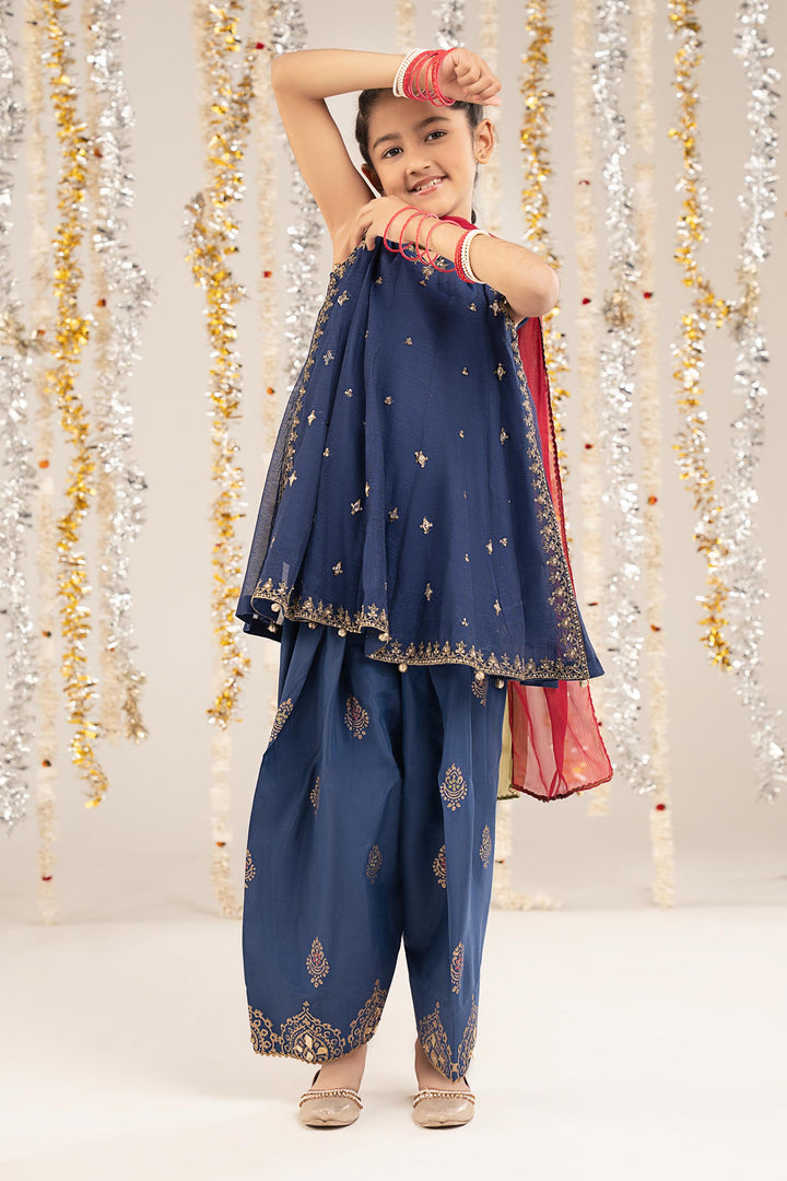 3 Piece Embroidered Cotton Net Suit Kids MSF2622-023-DAB