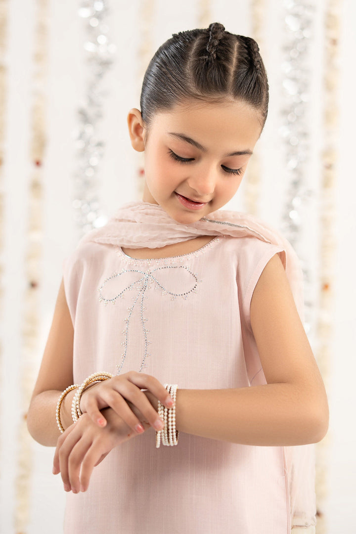 3 Piece Embellished Raw Silk Suit Kids MSF2626-023-PNK