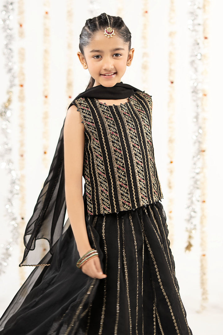 3 Piece Embroidered Organza Suit Kids MSF2634-023-BLK