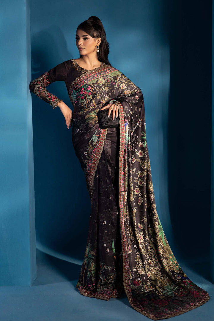 Embroidered Satin Silk Saree New Arrivals MPW2501-ESM-BLK