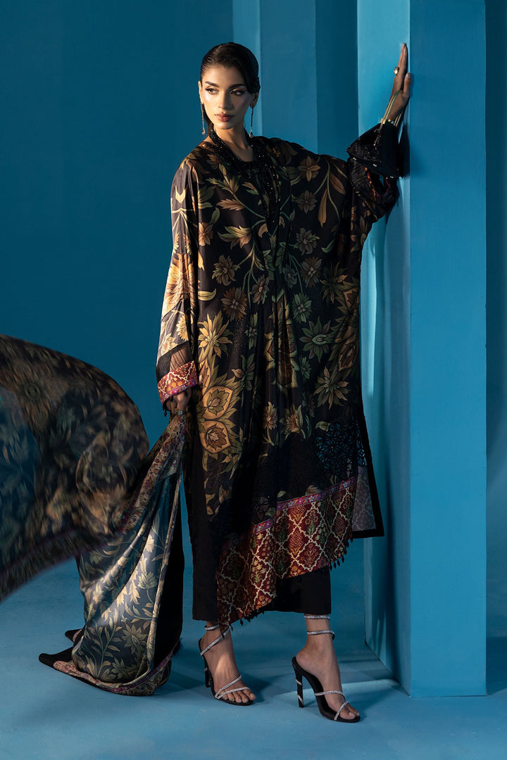 3 Piece Embroidered Satin Silk Suit New Arrivals MPW2507-ESM-BLK