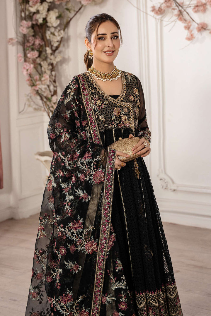3 Piece Embroidered Organza Suit Luxury Formals SFA2501-ESM-BLK