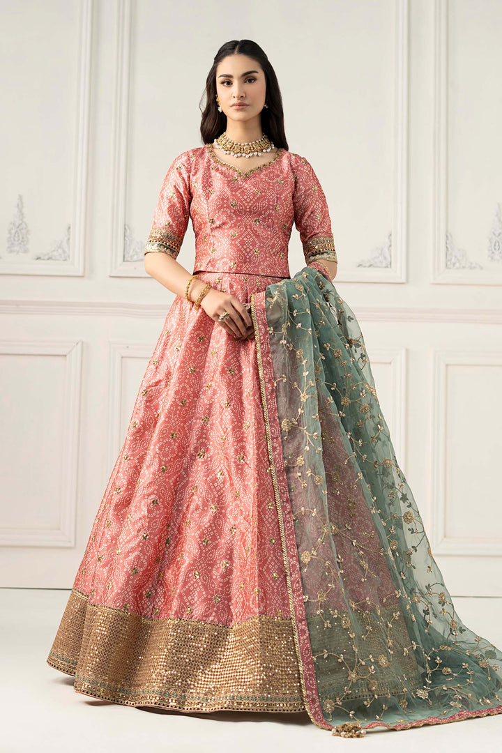 3 Piece Embroidered Raw Silk Suit  SFF2511-ESM-CRL