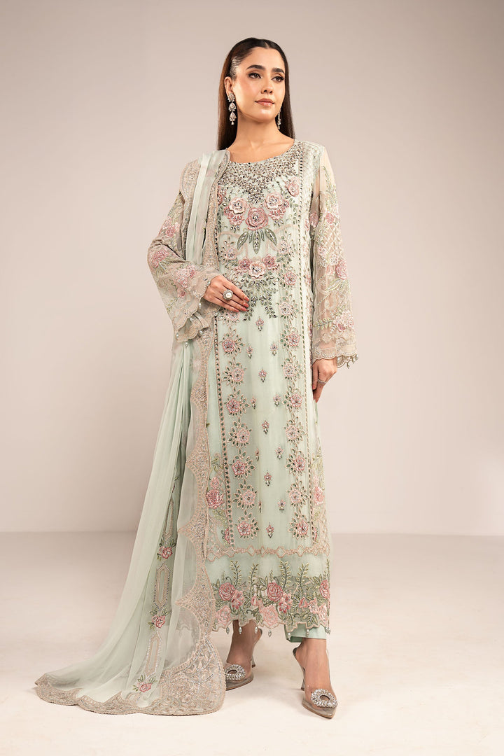 3 Piece Embroidered Chiffon Suit Luxury Formals SFE2601-ESM-SGR