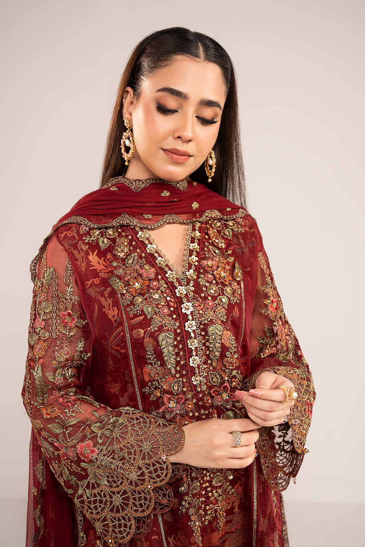 3 Piece Embroidered Organza Suit Luxury Formals SFE2602-ESM-MRN
