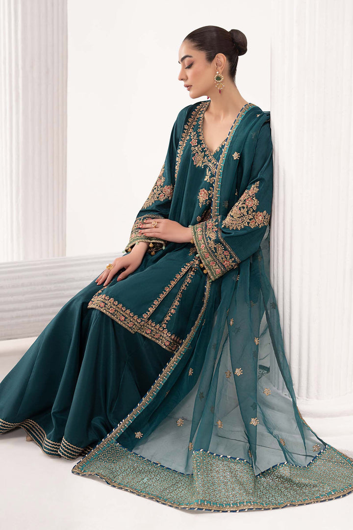 3 Piece Embroidered Raw Silk Suit Luxury Formals SFF2607-ESM-TEL