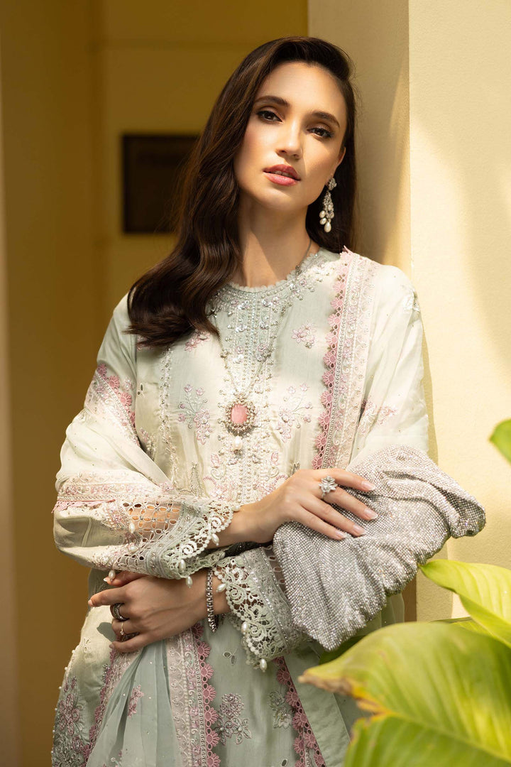 3 Piece Embroidered Raw Silk Suit Luxury Formals SFE2620-ESM-GRN
