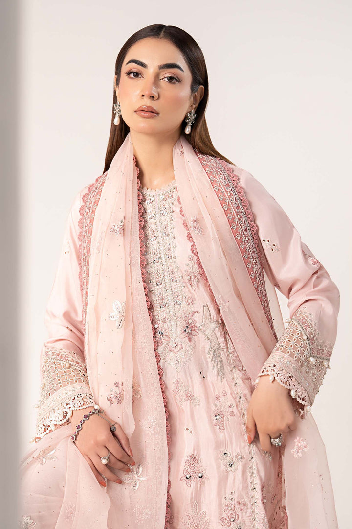 3 Piece Embroidered Raw Silk Suit Luxury Formals SFE2620-ESM-PNK