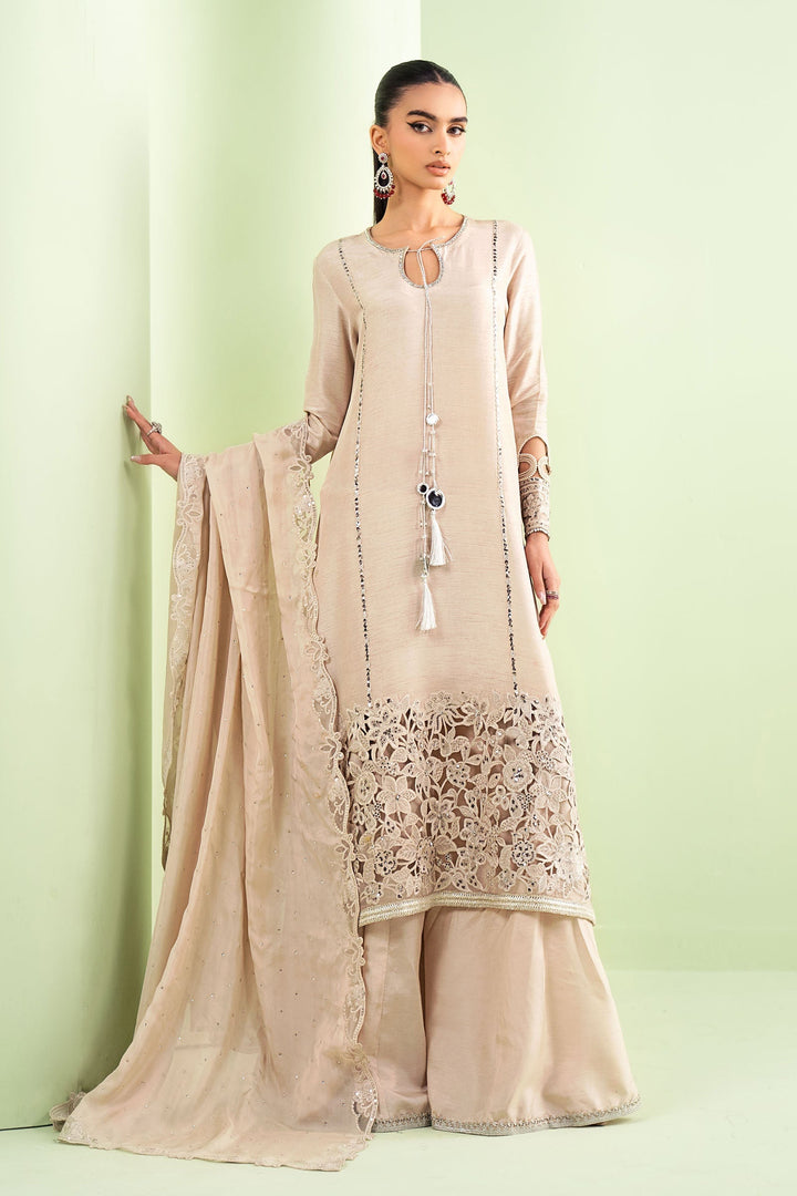 3 Piece Embroidered Raw Silk Suit Eid Collection SFE2663-ESM-BEG