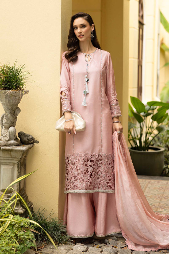3 Piece Embroidered Raw Silk Suit Eid Collection SFE2663-ESM-PNK