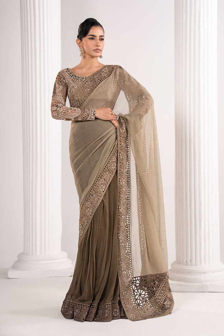 Embroidered Chiffon Saree Luxury Formals SFE2668-ESM-COF