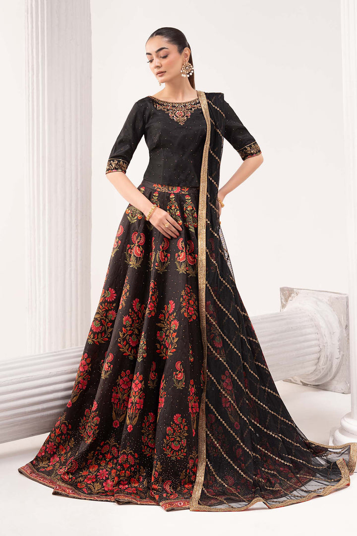 3 Piece Embroidered Raw Silk Suit Luxury Formals SFE2604-ESM-BLK
