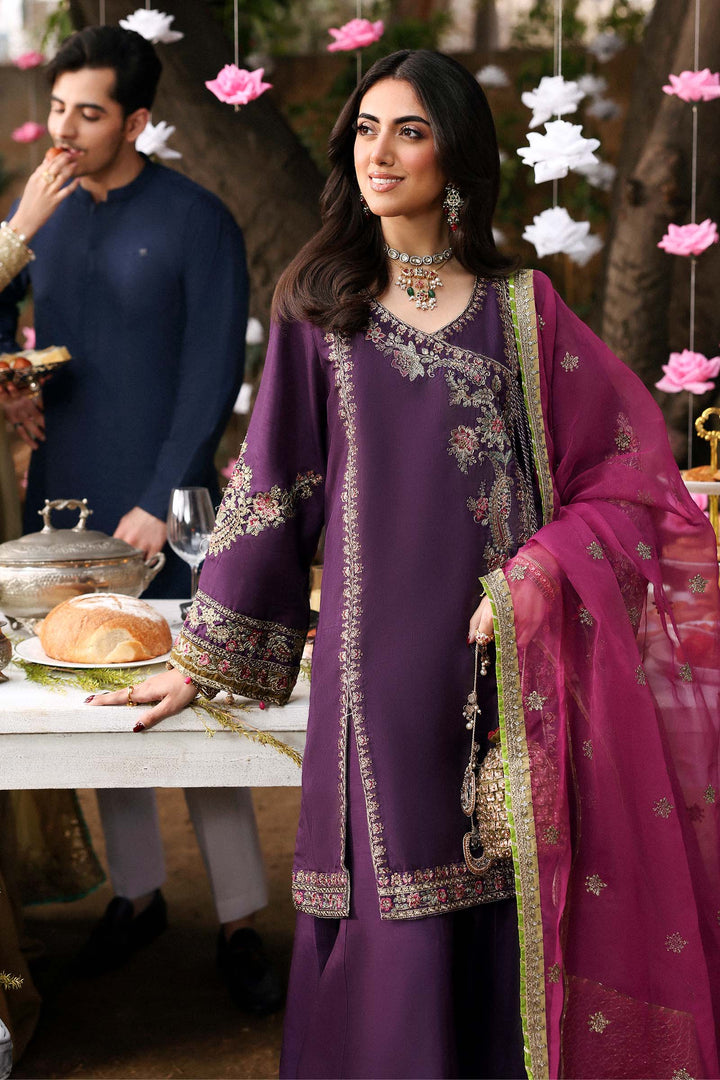 3 Piece Embroidered Raw Silk Suit Luxury Formals SFF2607-ESM-PRP