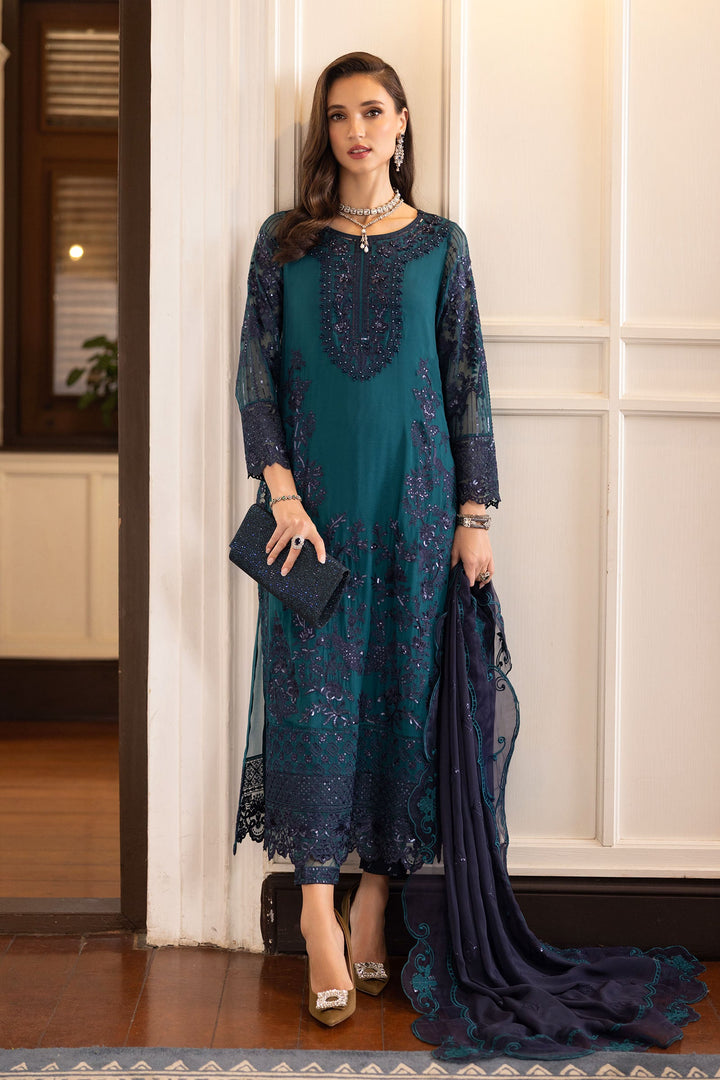 3 Piece Embroidered Chiffon Suit Luxury Formals SFE2614-ESM-TEL