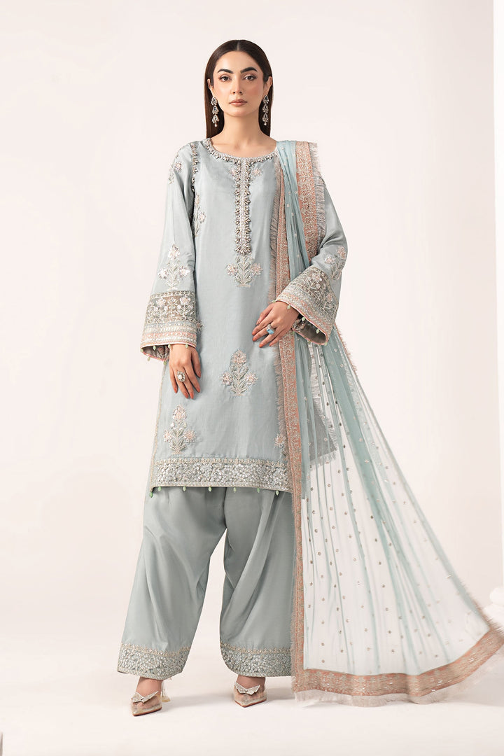 3 Piece Embroidered Raw Silk Suit Luxury Formals SFE2622-ESM-LBU