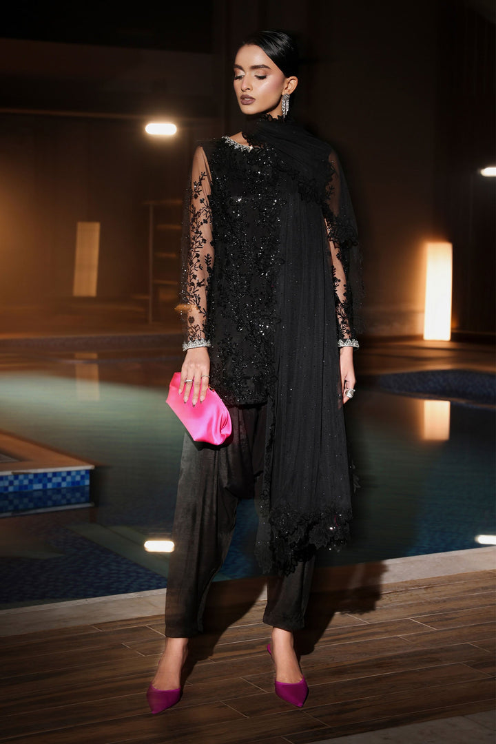 3 Piece Embroidered Net Suit Luxury Formals SFW2572-ESM-BLK