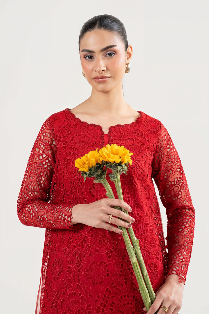 2 Pc Embroidered Organza Suit  MBFS28A-SML-RED